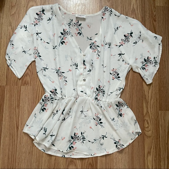 Sienna Sky Tops - Floral White Blouse with Cinched Waist